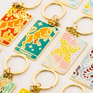 Zodiac Sign Gold Metal Keychains