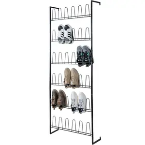 70 inch black metal shoe organizer for entryway wall mounted shoe rack for closet with 36 hooks holds up to 18 pair