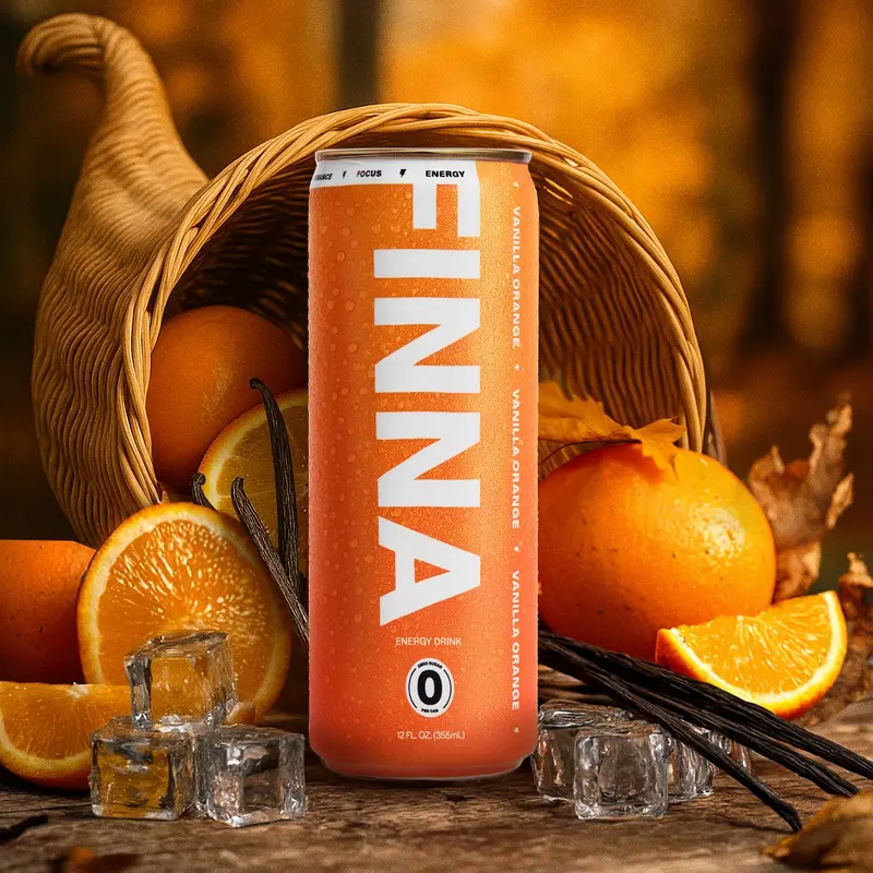 FINNA Vanilla Orange Clean Energy Drink - Lightly Carbonated, 13 Total Ingredients, No Sugars, Less Preservatives