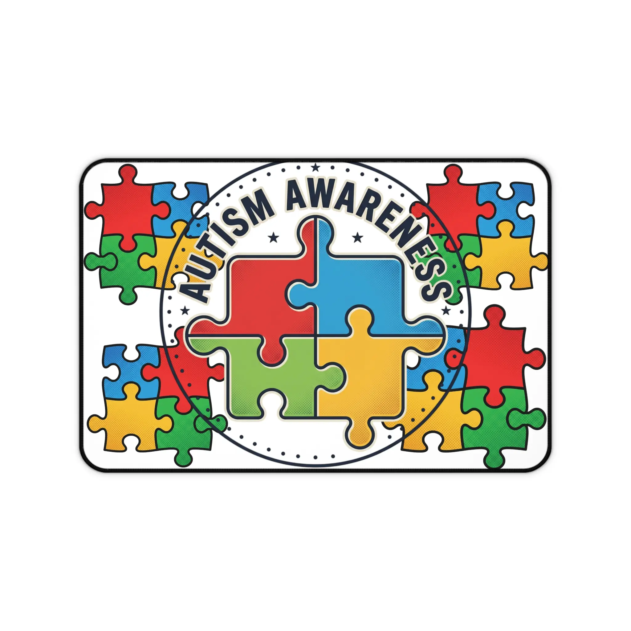 Autism Awareness Desk Mat, Colorful Puzzle Piece Print, Durable Indoor Non-Customised Desk Mat Available in 3 Sizes