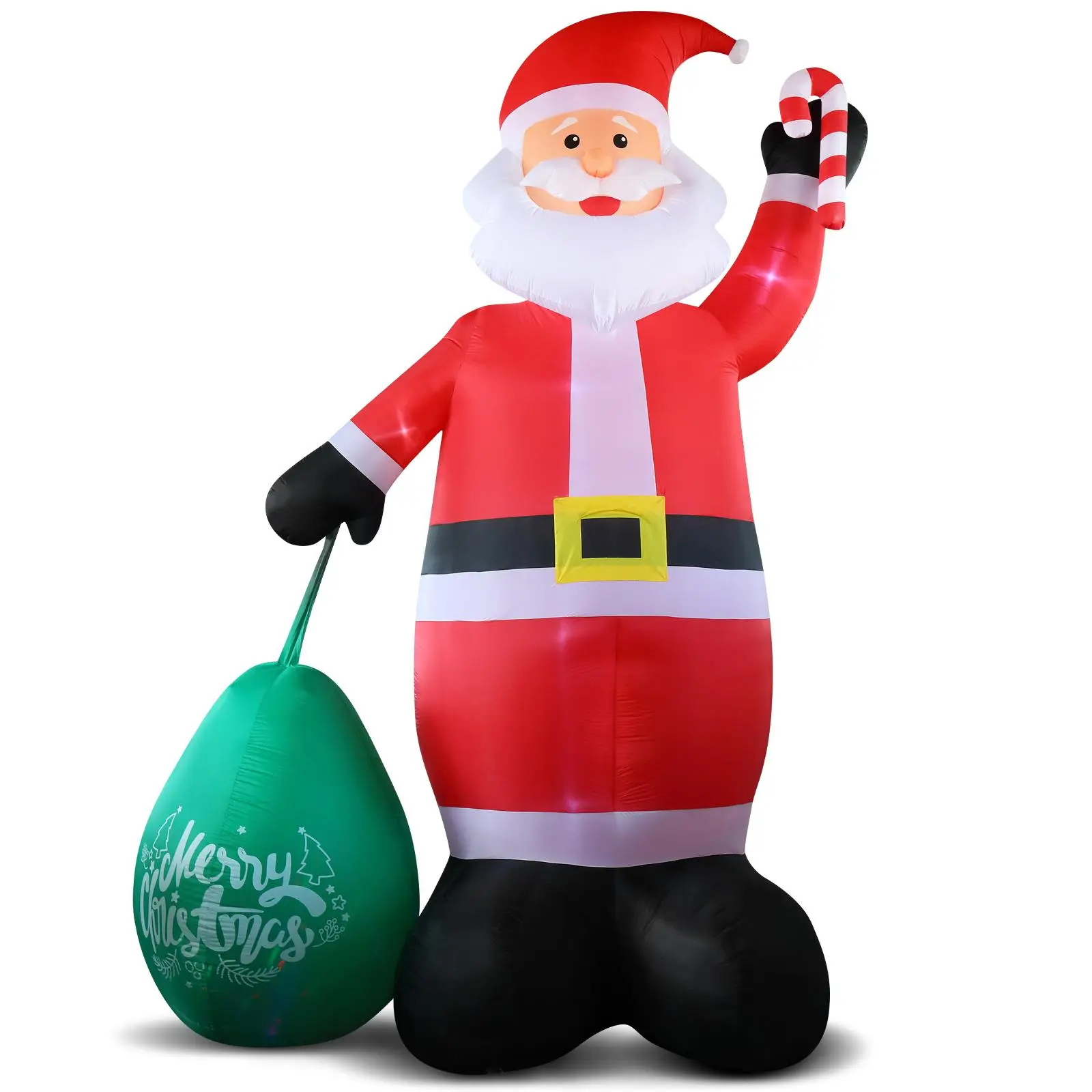14 FT Plastic Lighted Christmas Inflatable Santa Claus Set, Giant Blow Up Decor with Built-in LED Lights, Large Gift Bag, Waterproof Polyester Outdoor-Indoor Home Festive Holiday Party Front Yard Lawn Decor
