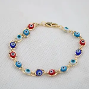 Women's High Quality 18k Gold Filled Bracelet 7.5" with Colorful Eye Beads Pulsera de Alta Calidad Baño en Oro de 18kilates