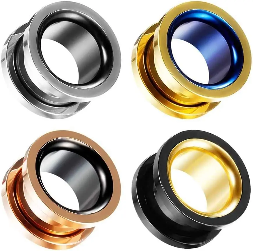 Ear Gauges Screw Surgical Steel Plugs, Flesh Stretchers Earrings, Size 2g to 30mm Colorful Tunnels.