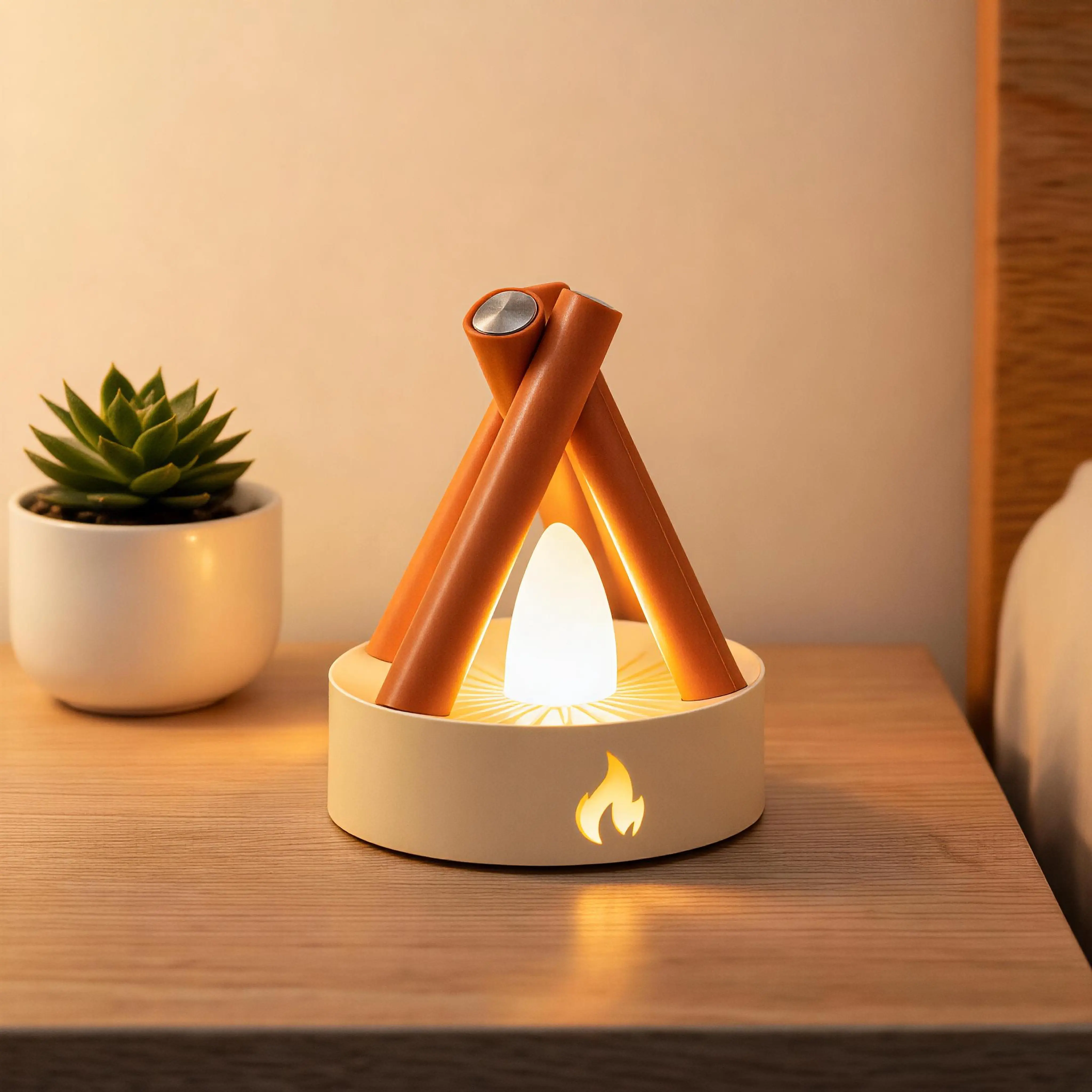 Realistic flame campfire night light, rechargeable dual-use candle lamp for camping and home, soft flickering flame lighting that creates a premium ambiance, built-in soothing white noise, perfect for indoor bedroom decor and festive outdoor ambiance.