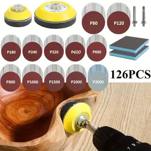 120Pack 3inch Sandpaper Set 80-3000 Grit Aluminum Oxide, Versatile Sanding Discs for Drill, Grinder, Rotary Tools, with 2-3inch Shank Backer Plate, Industrial Grinding & Finishing Kit