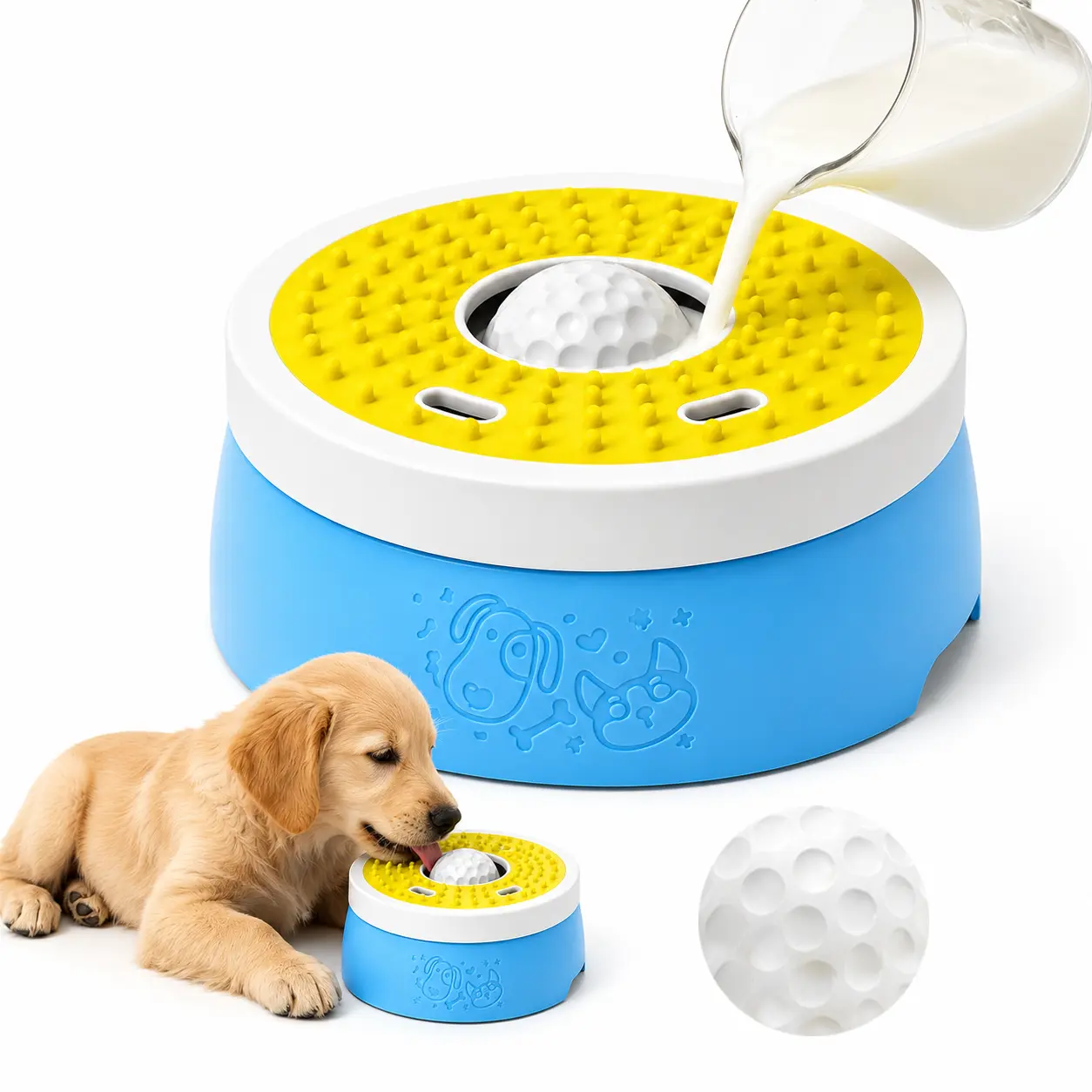 Kawiwi Slow Feeder Dog Lick Bowl, 260ml Liquid Treat Bowl with Rolling Ball, Twist-Lock ABS Bowl with Removable Anti-Slip Silicone Mat for Dogs, fits small, medium, and large dogs.