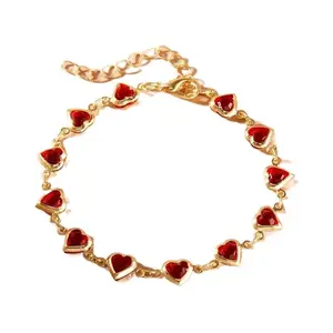 DB- Elegant Red Crystal Zircon Bracelet with Heart Charm – Women’s Fashion Jewelry for Party, Wedding, Date Night, Everyday Wear, Colorful Gift for Her, Trendy Wrist Accessory-DB