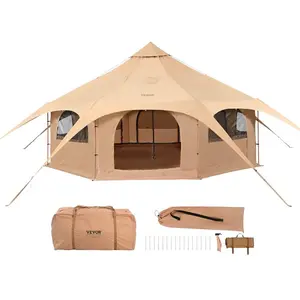 VEVOR Canvas Bell Tent, 4 Seasons 6 m/19.68 ft Yurt Tent, Canvas Tent for Camping with Stove Jack, Breathable Tent Holds up to 10 People, Family Camping Outdoor Hunting Party