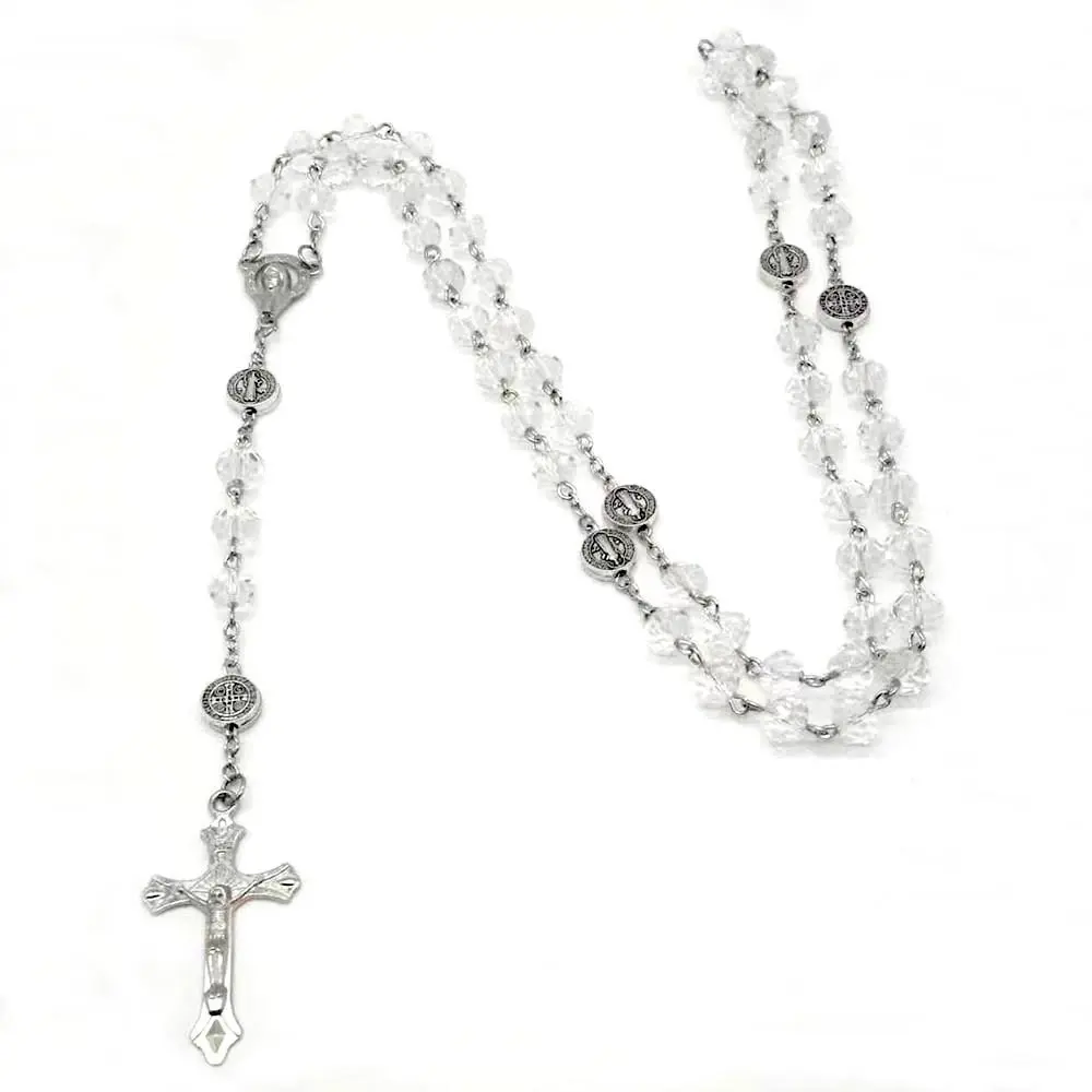 Catholic Crystal Bead Rosary Necklace - Cross Design Pendant, Long Chain Prayer Charm, Religious Costume Jewelry Gift for Female Faithful, Mother & Friends (Charms Necklace for Car Accessories), Cars Accessories, Grandmothers, Christmas, Mother's Day, Tha