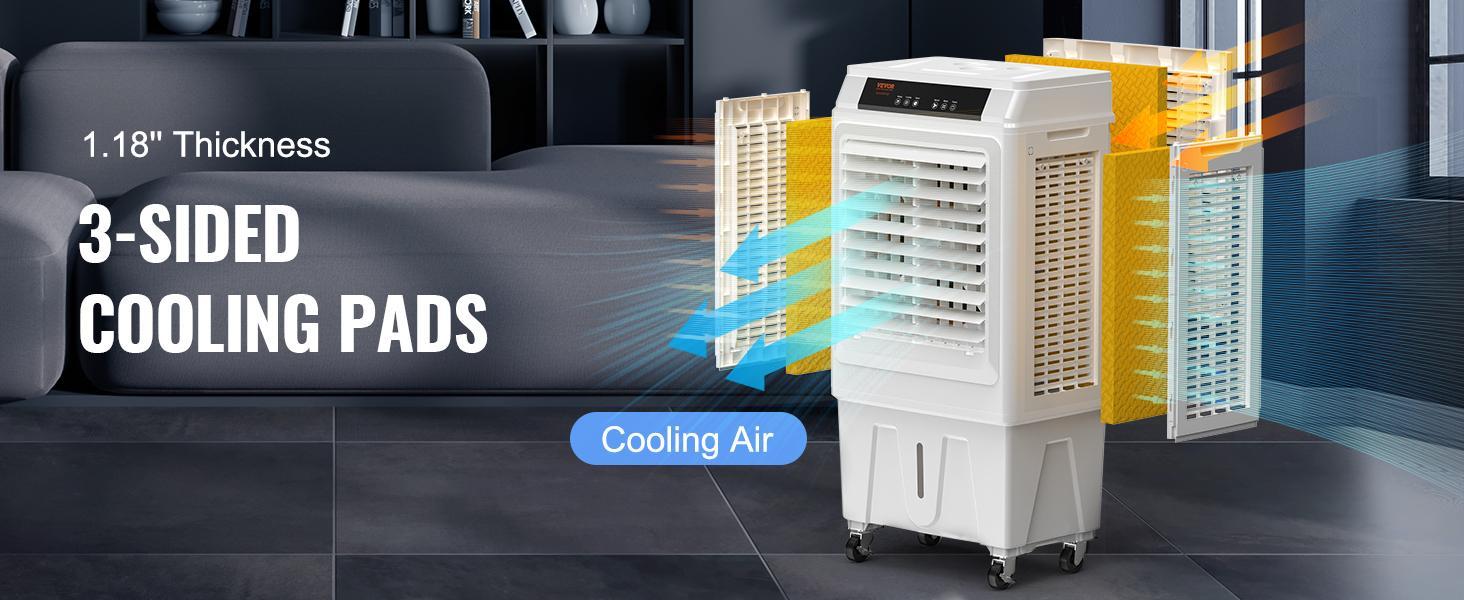 VEVOR Evaporative Air Cooler, 3100 CFM, 135° Oscillating Swamp Cooler with Adjustable 3 Speeds and 12 H Timer, 9 Gal Portable Air Cooler for 950 Sq.ft, Indoor/Outdoor Use