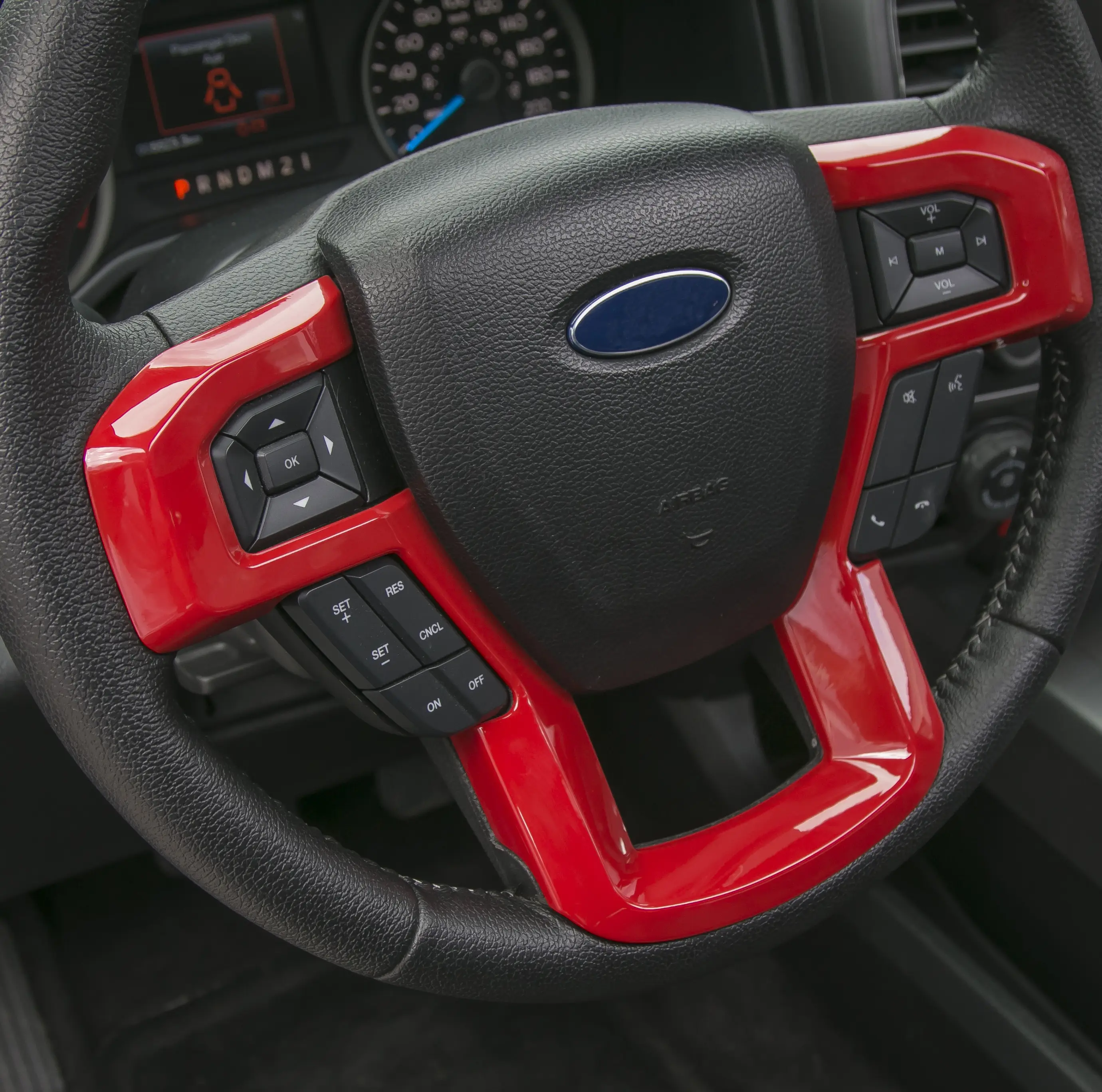 For Ford F150 2015-2020 Red Steering Wheel Cover Trim ABS Material High-Quality UV Protection Car Interior Decor Accessories - Vehicle Truck