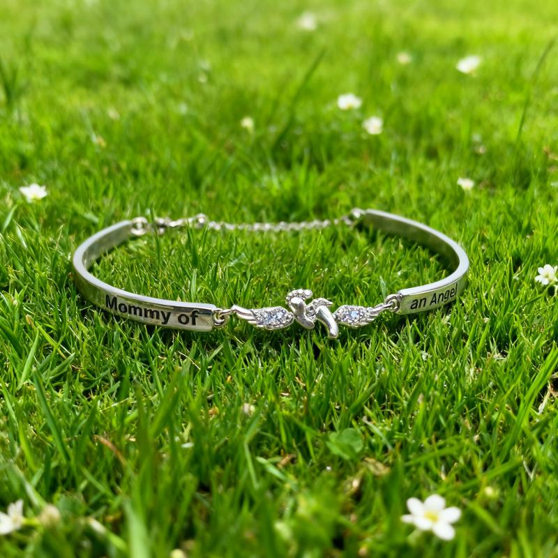 Letter & Wing Design Cuff bracelet, Fashionable Jewelry for Women, Elegant All-match Fashion Accessories for Daily Wear, Personalized Angel Ring, Engraved Ring