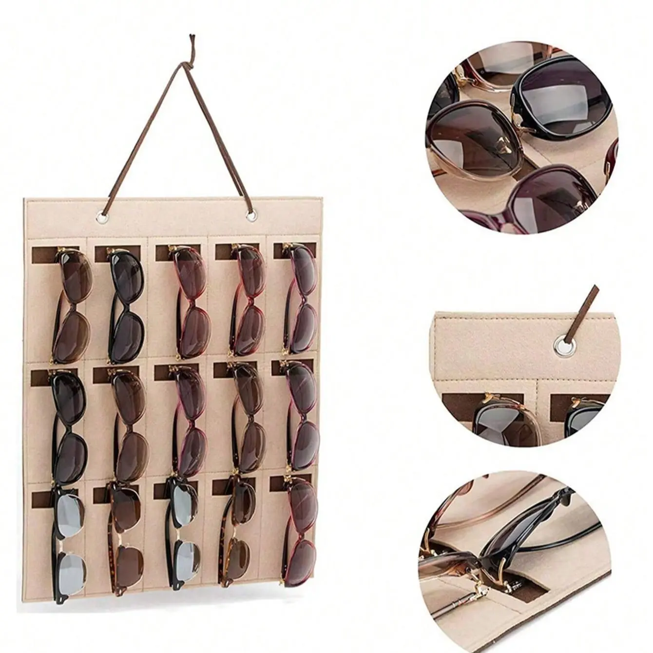 15 Grid Glasses Storage Bag, Sunglasses Display Stand, Foldable Glasses Storage Bag, Home Organizer for Living Room Bedroom, Portable Sunglasses Organizer, Portable Eyewear Organizer