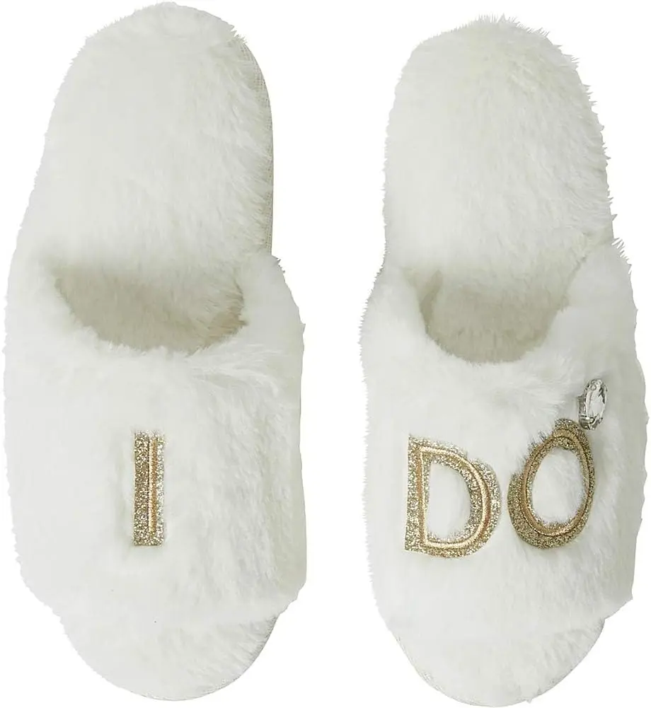 Dearfoams Women's Giftable I Do & I Do Crew Bride Slippers - Memory Foam Footwear, Wedding Gift Shoe for Weddings, Bachelorette Party, Slide, Ultra Thick Plush Women's Home Slippers, Therapeutic Women's Home Slippers
