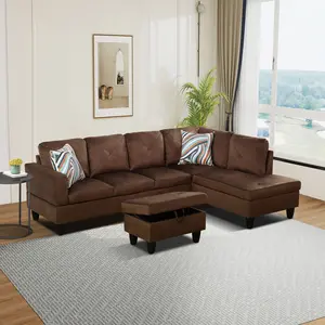 Modern Brown Microfiber 3-Piece Sofa Set - Comfortable Cushioned Couch for Bedroom, Sturdy, Space-Saving, Easy-Assembly Stylish Indoor Home Furniture for Apartments