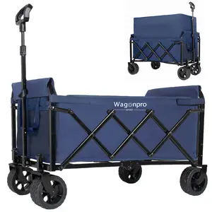 Bellemave Upgraded 5x2" Wide Wheels Expandable Dual-Layer Utility Wagon 100% Extra Space 220lbs Capacity Foldable Grocery Cart for Camping Shopping Sports Gardening Fishing