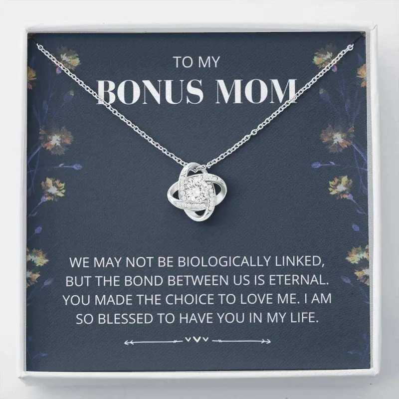 Mom Necklace, Stepmom Necklace, Bonus Mom Necklace “ Eternal Bond “ Mother In Law From Step Daughter, Step Son, Jewelry Message Card, Necklace Gifts For Birthday, Anniversary, Christmas Day, Thanksgiving