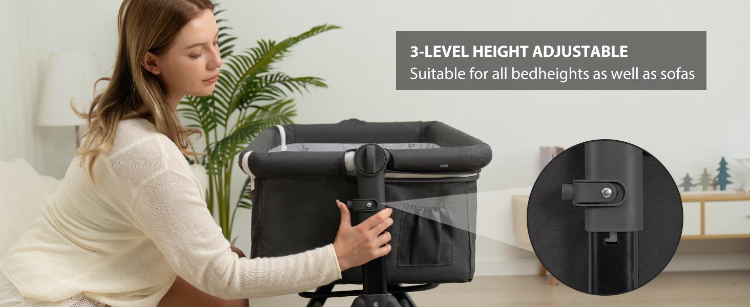 Baby Bassinet, Crib For Infant And Newborn, Bedside Sleeper With Storage Basket And Mosquito Net, Easy To Fold, Height Adjustable, Portable Side Bed Crib Portable