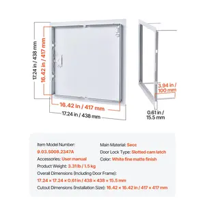 VEVOR Access Panel for Drywall Ceiling, 16x 16 Inch Plumbing Access Panels, Reinforced Access Door, Heavy-Duty Steel Wall Hole Cover, Easy Install Removable Hinged Panel for Wiring Cables, Silver