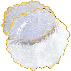 33 Pcs 13 inch Clear Charger Plates Bulk Clear with Gold Rim Reef Disposable Plastic Plates Dinner Plates for Wedding Service Table Plate for Parties