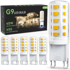 G9 LED Bulb 4W, 3000K Soft Warm White 6 Pack, Equivalent 40 Watt T4 G9 Halogen Replacement, G 9 Bi-pin Base Light Bulbs for Chandelier, 120V 450 LM 360 Beam Angle for Home Lighting, Non-dimmable