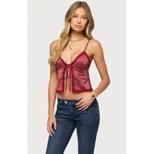 Edikted Women's Backless Satin Effect Polka Dot Top