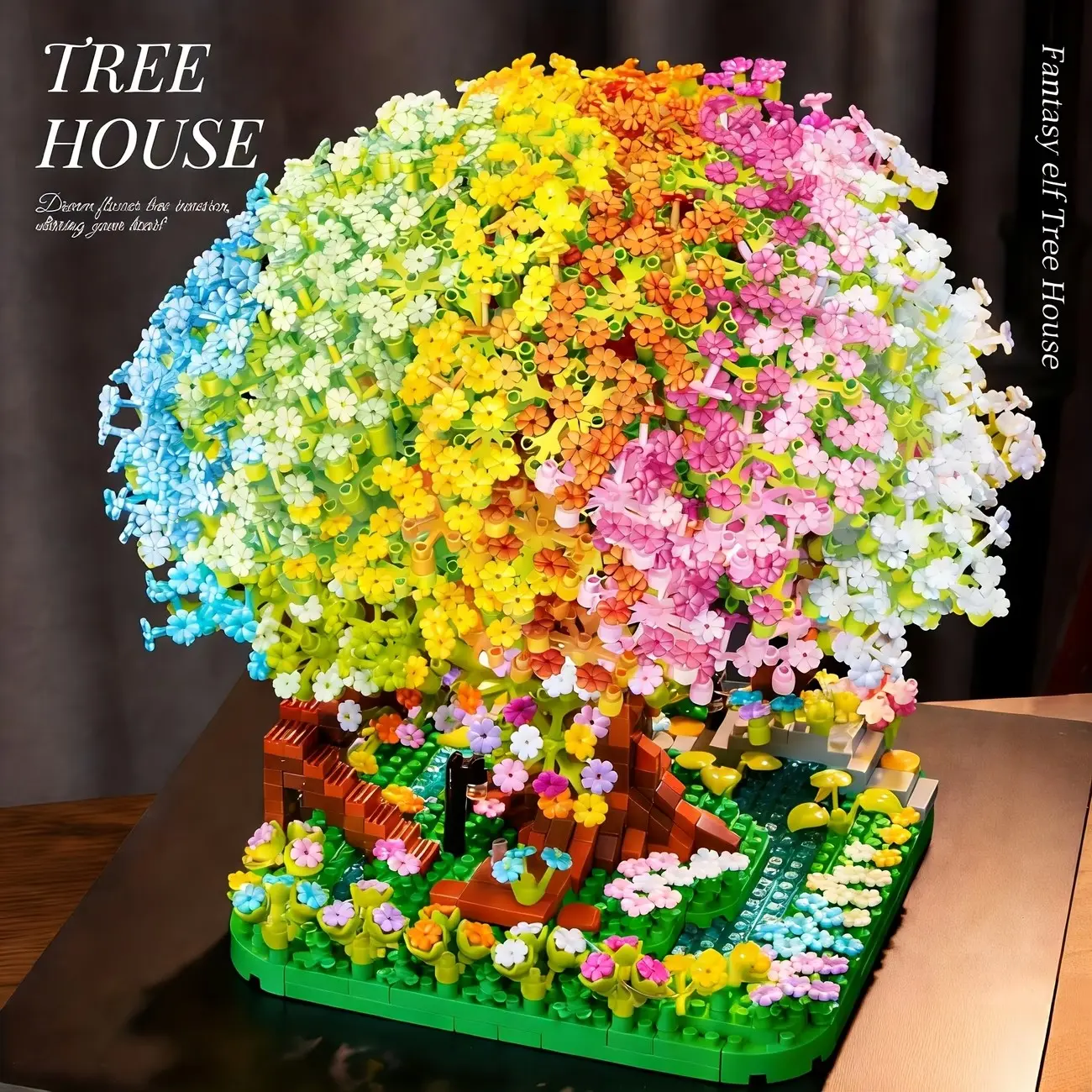 Creative Rainbow Tree House Blocks, Handmade Toy Building Set, Brick Set, Diy Building Model, Abs Material, Mixed Color Assembly, Perfect Birthday Gift