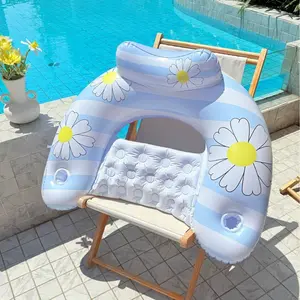 1pc Daisy U-Shaped Lounger Inflatable Pool Float, Backrest Cup Holder, Comfortable Swimming Pool Lounge Chair, Perfect for Relaxing