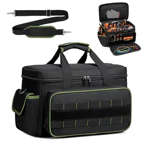 Garvee 17" Tool Bags for Men, Premium Oxford Storage Organizer with Padded Handle & Adjustable Shoulder Strap, Multi-Purpose Work Tote Bag for Electrician, Carpenters, Handyman, Black and Green