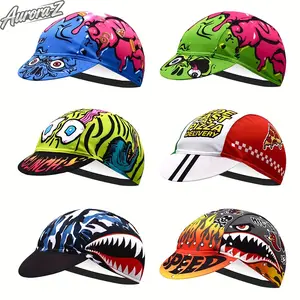 6 Styles Funny Graffiti Cycling Cap For Men Women, Skull Shark Pizza Print Polyester Bike Hat, Breathable Quick Dry Helmet Liner, One Size Fits All For Road Cycling Mountain Biking Daily Wear