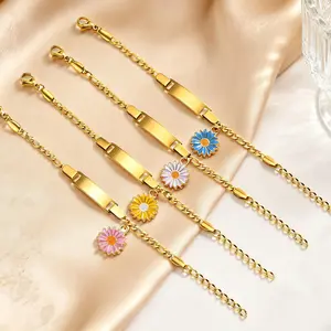 Custom Daisy Flower Charm Bracelet & Anklet, Personalized Laser Engraved Name Bar Jewelry for Women, Best Friend & Family