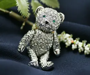 Articulated Rhinestone Teddy Bear Pin, Crystal Teddy Bear Brooch Moveable arms, legs, and head
