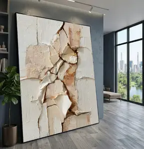 Neutral Abstract Impasto Canvas Art, Thick Beige Tones, Modern Home Decoration