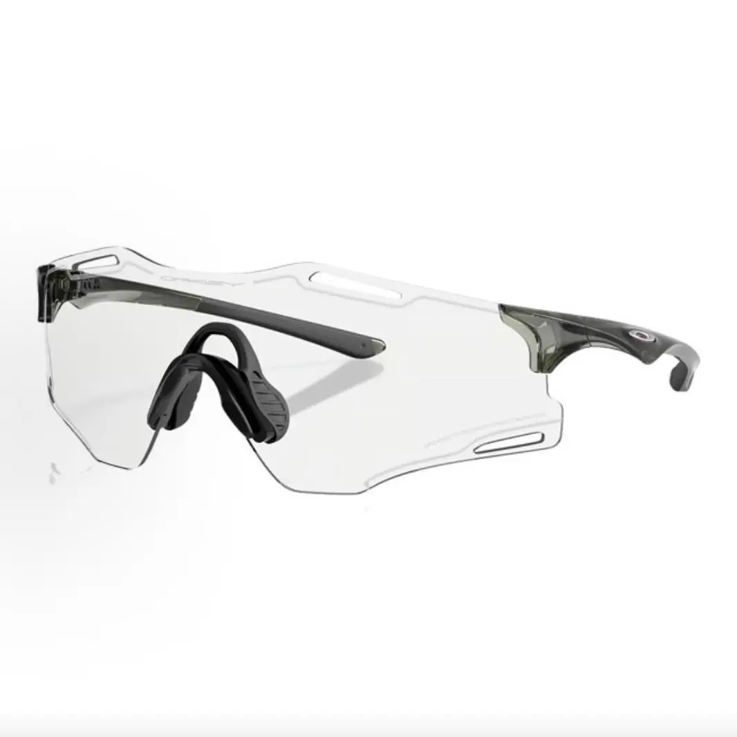 Pre-owned Brand new Oakley Cybr Zero OO9512 Matte Dark Grey Temple with Clear Photochromic Rimless Shield Sports Sunglasses（Do not purchase directly. Contact us for details.）