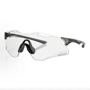 Pre-owned Brand new Oakley Cybr Zero OO9512 Matte Dark Grey Temple with Clear Photochromic Rimless Shield Sports Sunglasses