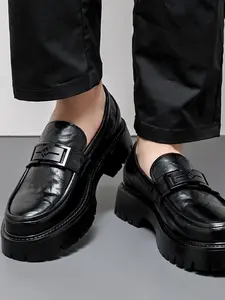 Men's Thick Sole Height Increasing Comfort Fashion Classic Versatile Loafers, Elegant Plain Loafers, Stylish Casual Walking Shoes for Daily Wear Rubber Footwear