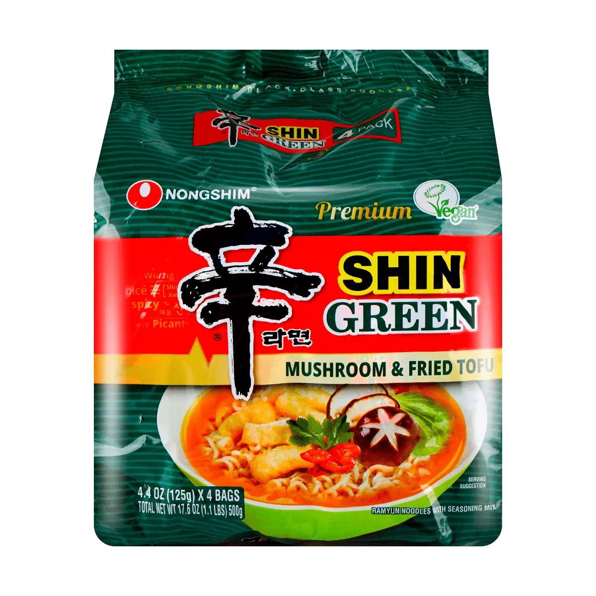 NONGSHIM Shin Ramyun Mushroom And Tofu Flavored Ramen  - Green 4 pack 17.63 oz
