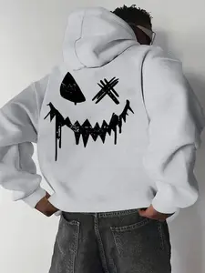 Men's Devil Face Print Hoodie, Street Casual Fashion, Soft Breathable Long Fall Winter Essential, All-Day Comfort Choice, Sweatshirts