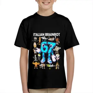 Kid's T-shirt Funny SIX SEVEN 67 gesture robot number character mecha  lightning fun 100% cotton pattern T-shirt for boys and girls  toddler cartoon T-shirt, teen boy clothing gift G-27