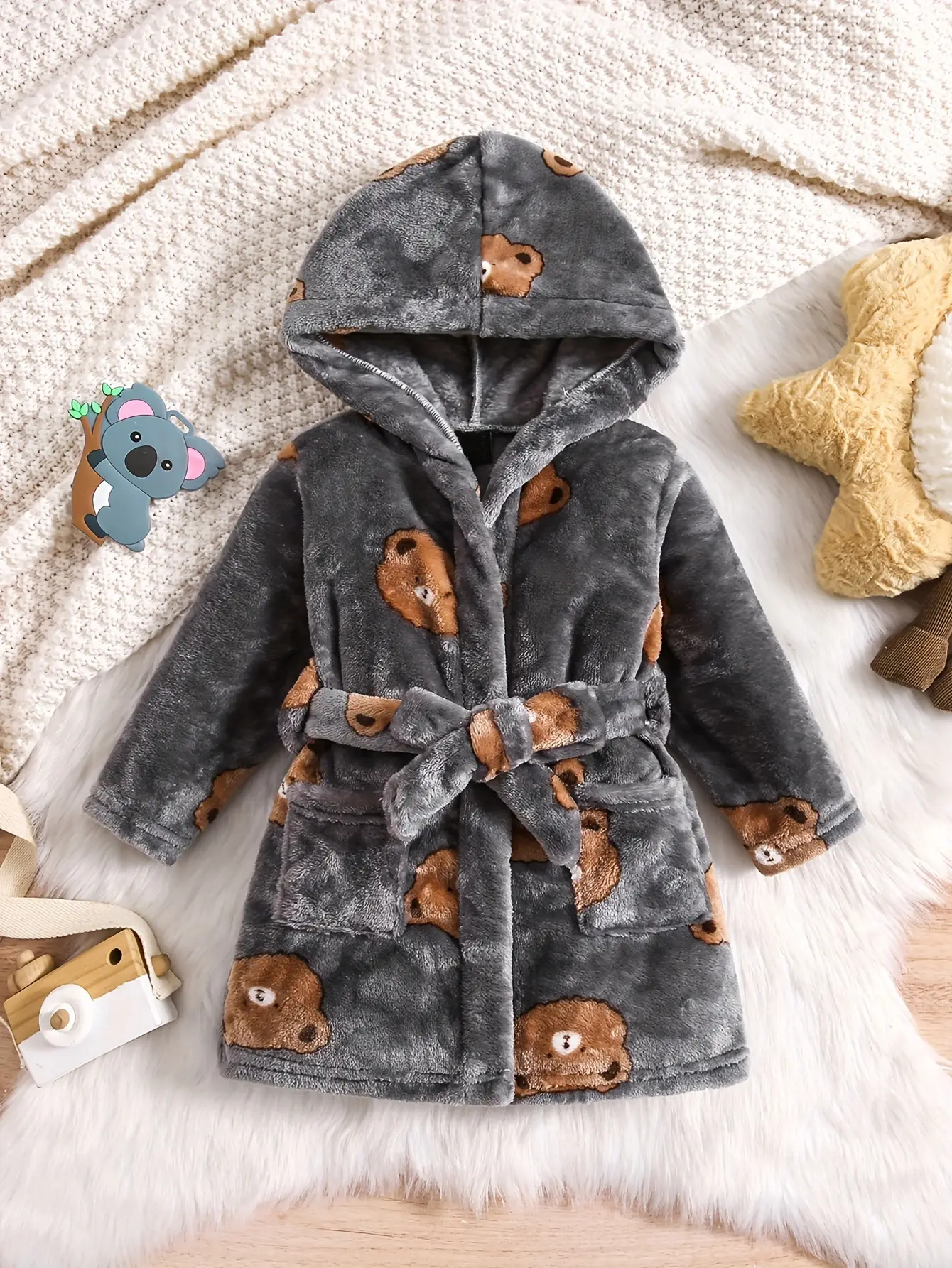 Toddler & Kid Flannel Robes 6M-8y Soft Cozy Heat-locking Vibrant Colors Perfect for Little Boy Pajama Set Casual Star Pattern Polyester Material Machi