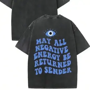 Evil Eye Energy Shield T-Shirt, TikTok Shop Black Friday Holiday Gift for Men and Women, Matching Couple’s Set, Washed Short-Sleeve Loose Soft 100% Cotton Streetwear, Unisex Casual Clothing