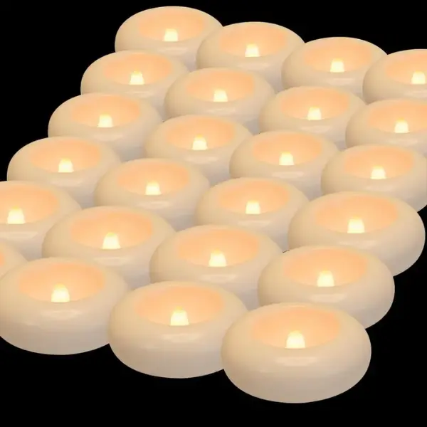 24pcs/ set of flameless LED floating candles, white battery powered candles, suitable for tea lights in swimming pools/ bathtubs/ hot baths/ wedding center decorations