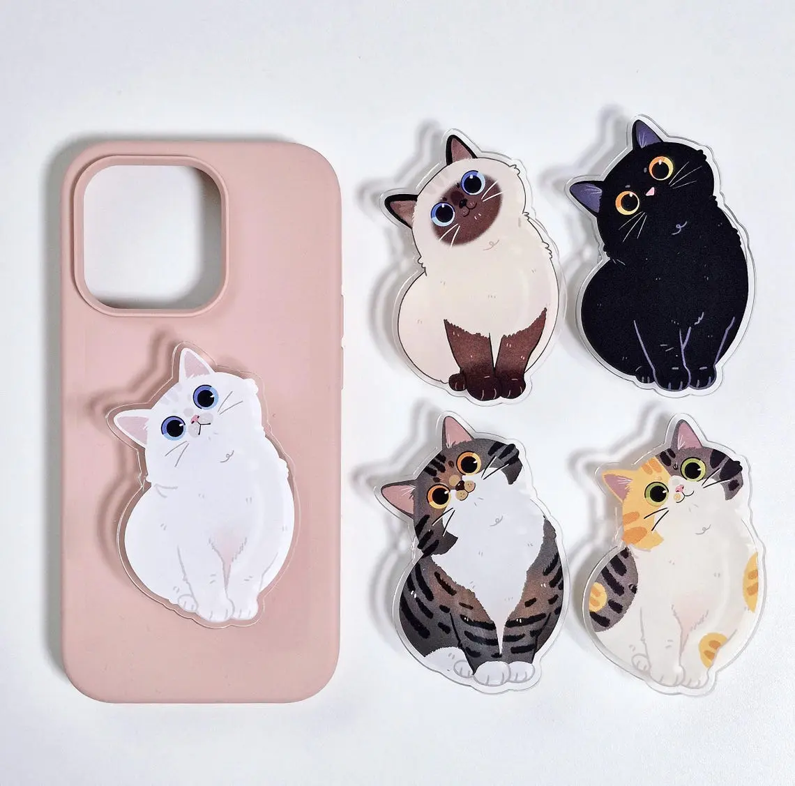 Adorable Head-Tilting Cat MagSafe Grip, Curiously Cute Acrylic Stand for Phone, Cute Cat Magnetic Phone Grip, MagSafe Grip Stand for Cat Lovers, Phone Holder, Kindle Grip