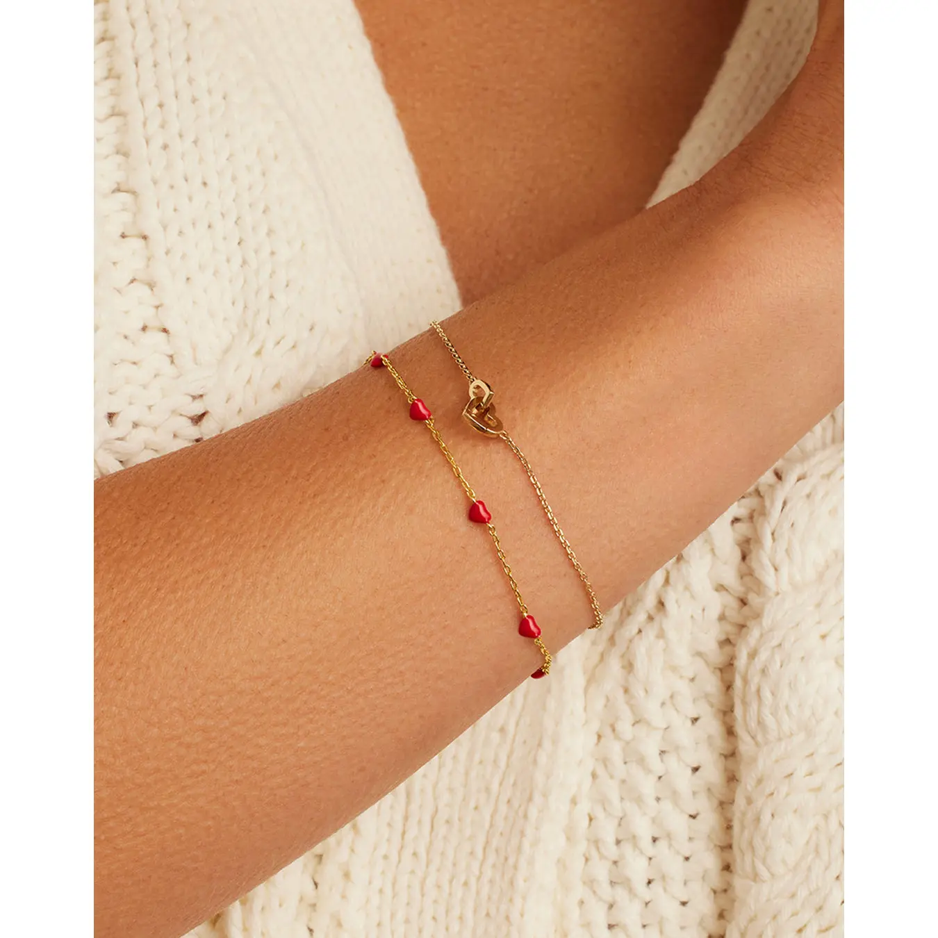 gorjana – Amour Bracelet Red – 18K Gold-Plated with Red Enamel Hearts ...