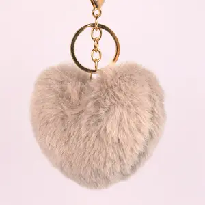 [Memorial Day Picks] Colorful Cooper Unisex Baby Pink Heart Shaped Fluffy Keychain for Couples as Bag Pendant or Gift Geometric Design Love Pattern Valentine's Day Accessories Fluff Material Valentine's Day Love Lover's gift