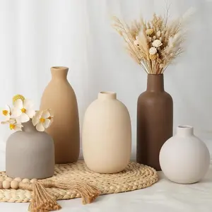 Modern Ceramic Vase Set of 5, Vases  Decor Rustic Farmhouse Decorative Vase Pottery Vases for Bouquet Pampas Grass Dried  , Table Living Room Kitchen Bedroom