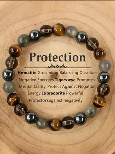 8mm Onyx & Hematite & Tiger's Eye & Labradorite Protection Bracelet, Beaded Gemstones, Grounding Stone for Mental Clarity, Dissolve Negative Energy, Beaded Bracelets