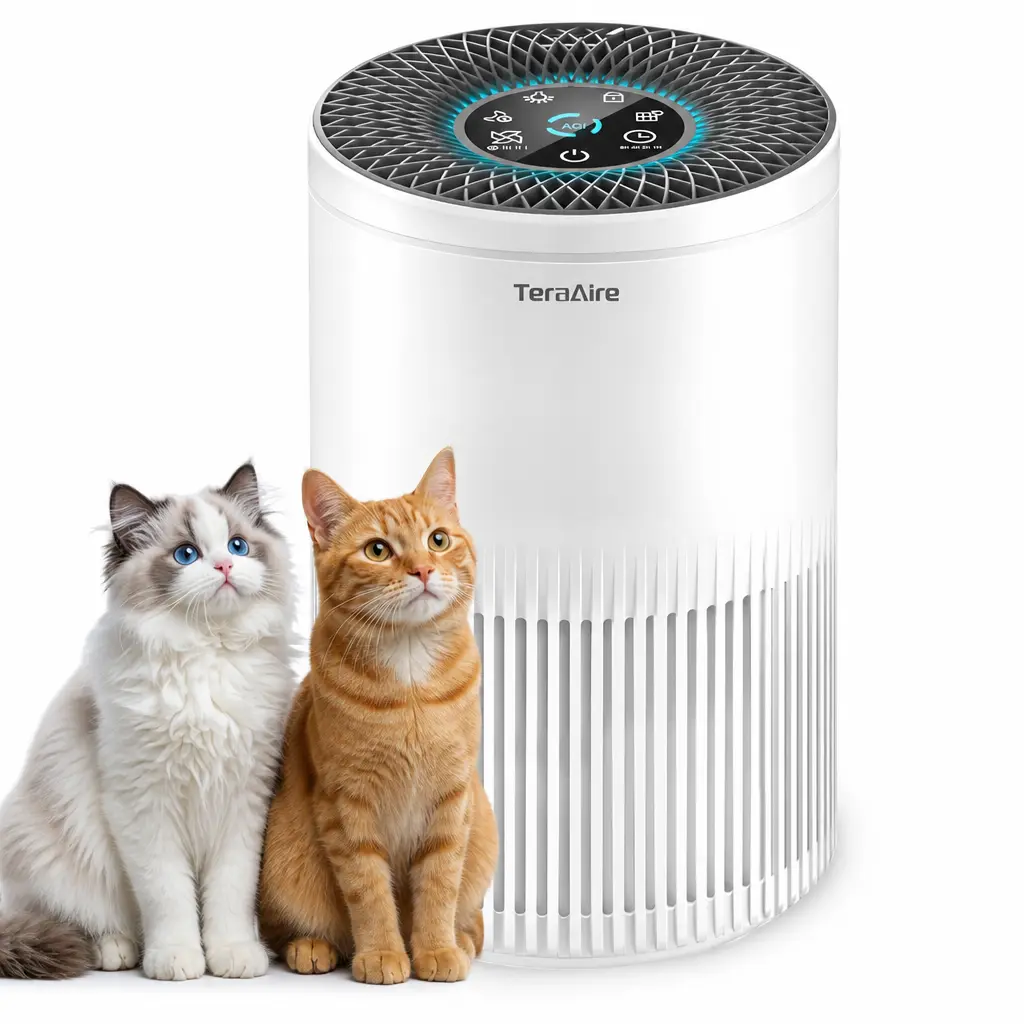TeraAire Air Purifiers for Home, Air Purifier with PM 2.5 Air Quality Monitor Cover Up to 1235 Ft², Air Filter Cleaner with 5 mode Light, Sleep Mode, Timer, Fragrance Sponge for Smoke, Odor, Dander, Pollen