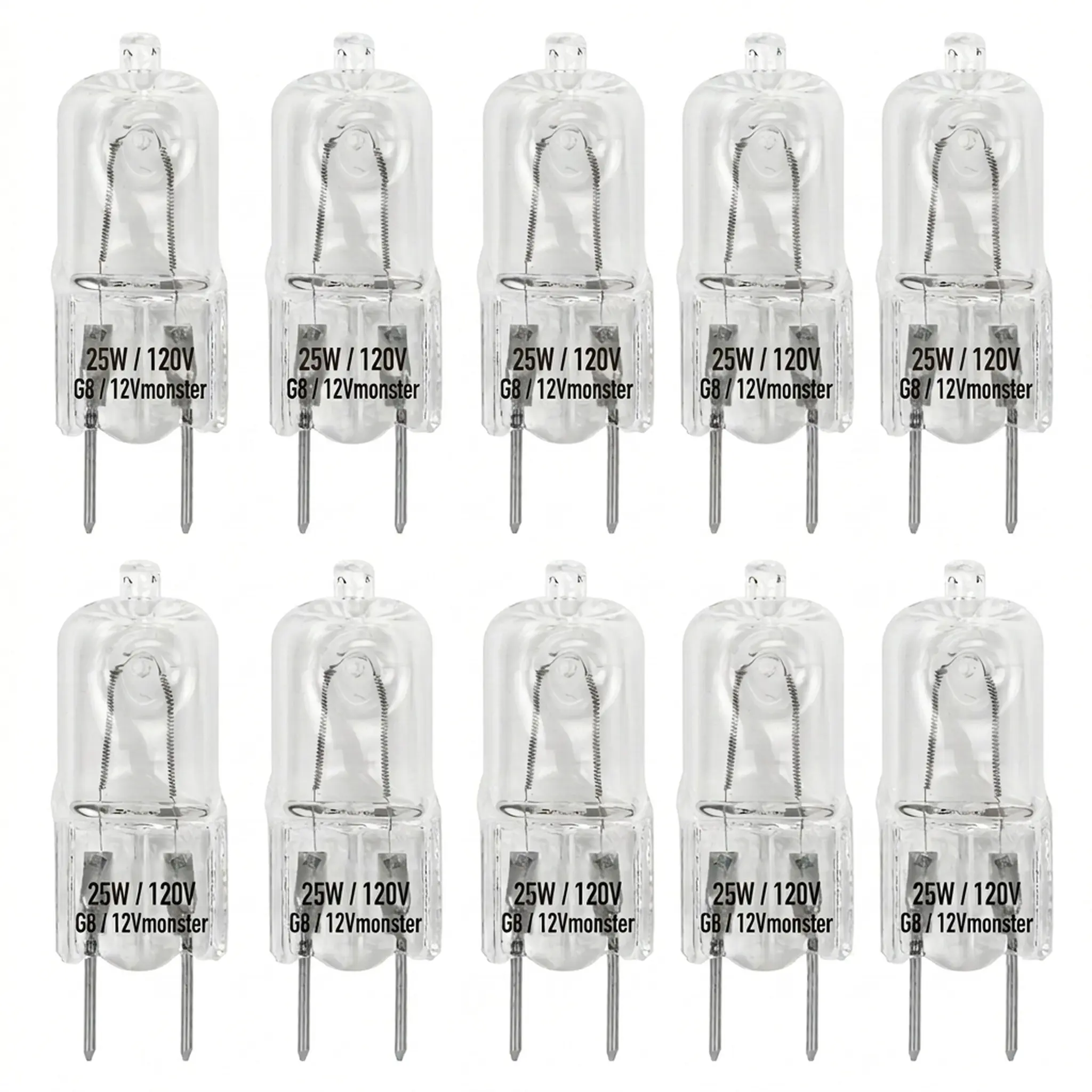 G8 25W Halogen Bulb 120V, T4 Bi-Pin Base (8mm), Microwave, Range Hood & Under Cabinet Light Replacement, Warm White Clear, 10-Pack