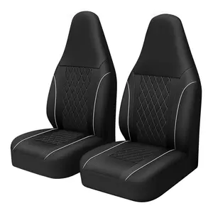 2PCS Front Car Seat Covers, Universal Fit PU Leather Automotive Seat Covers with Diamond Quilted Design, Water Resistant Seat Protectors, Airbag Compatible Car Interior Accessories for Cars, SUVs and Trucks, Black